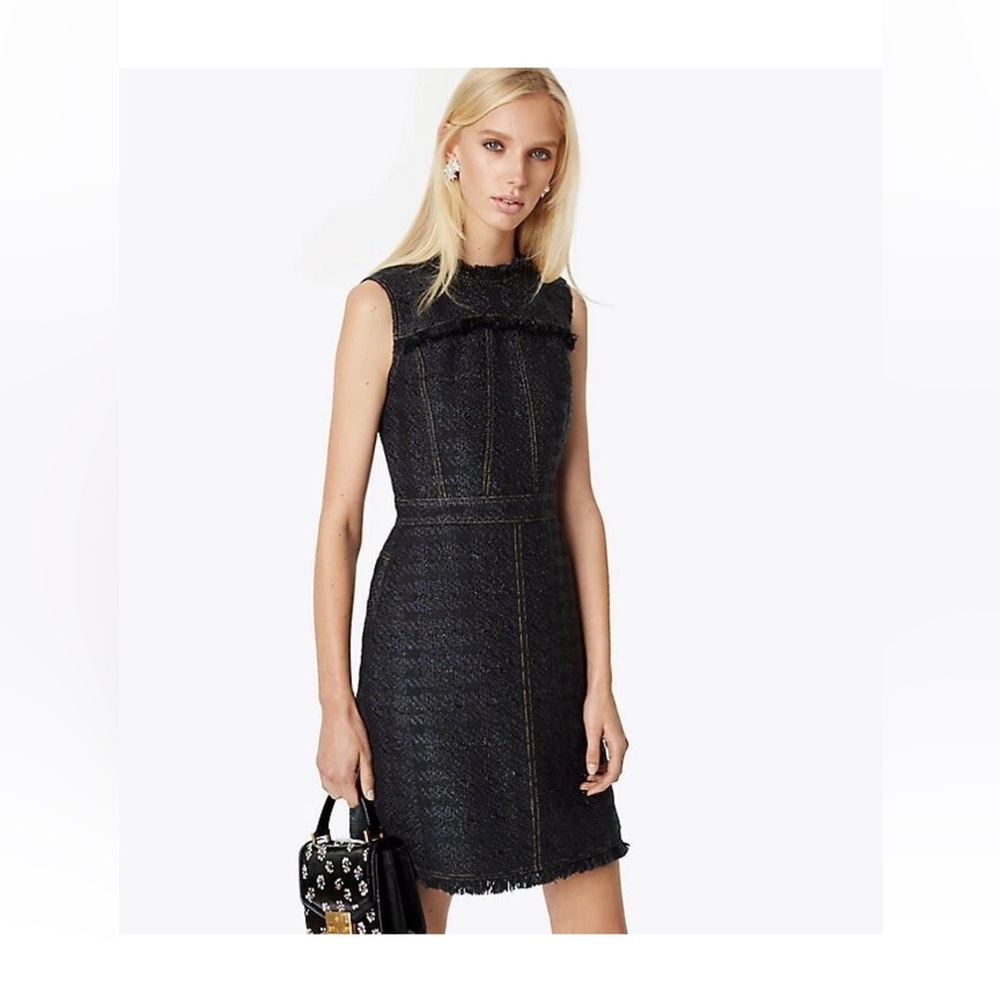 Tory Burch Black Short Aria Tweed Shift Dress - Elegant Everyday Style